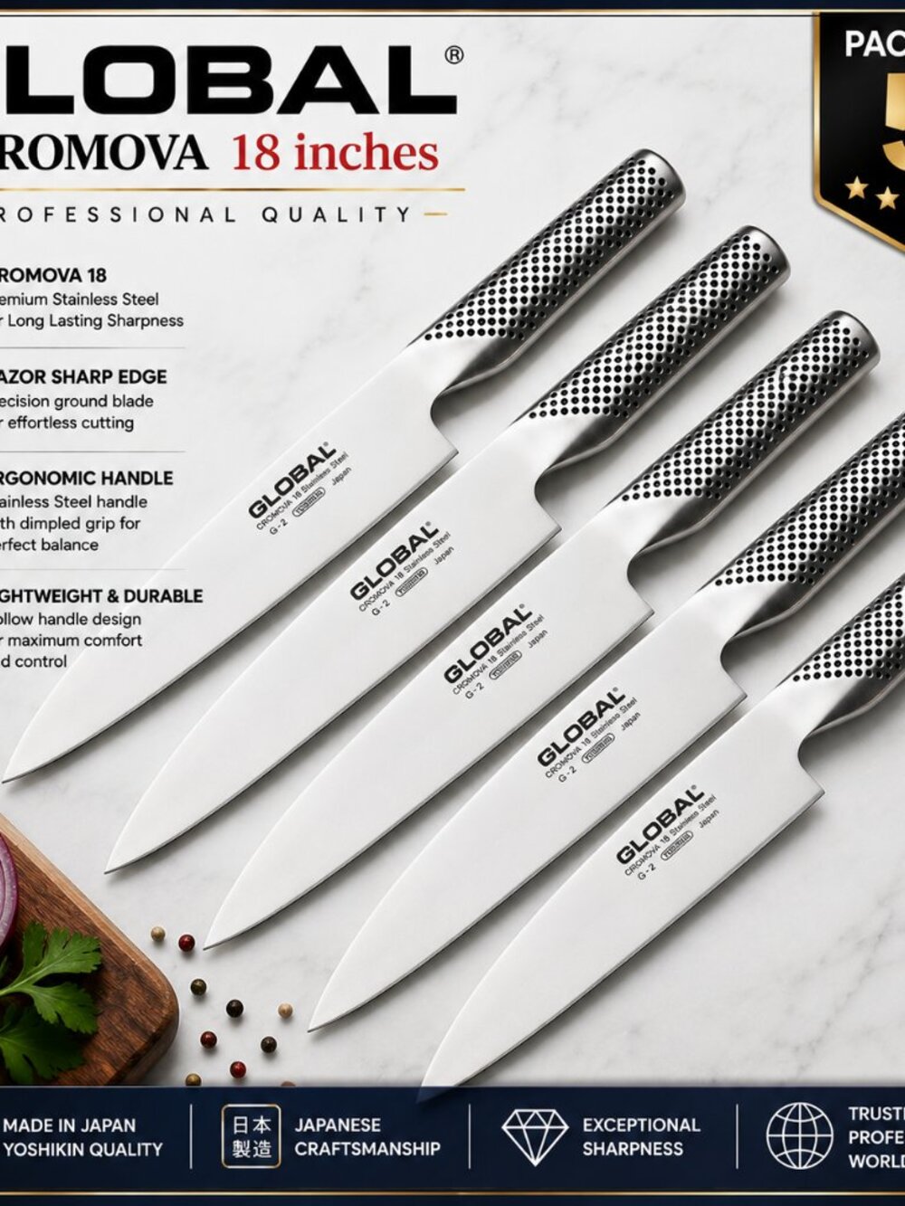 Global 8" Classic Stainless Steel Chef Knife – G2 Kitchen Cooking Knife pack#5